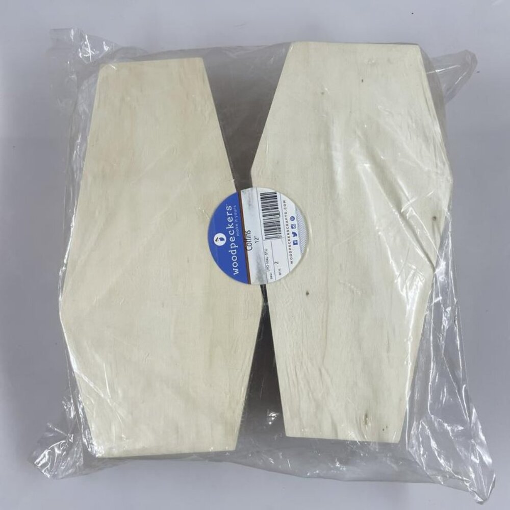 Woodpeckers Large Halloween Coffin Box, 12 Inch, Pack of 2, Unfinished Wood